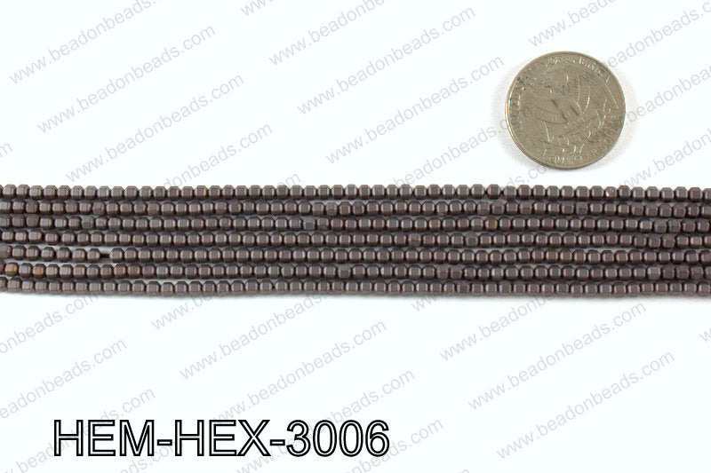 Matte metallic coated hematite 3x3mm HEM-HEX-3006