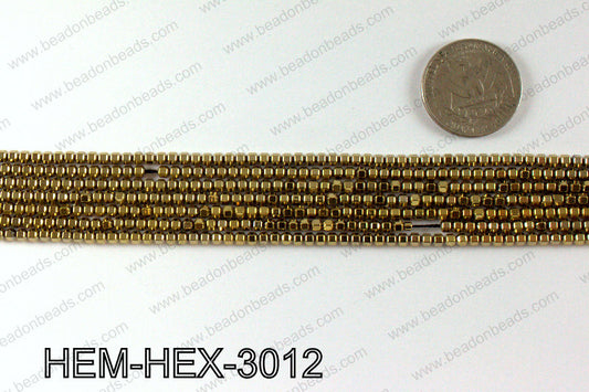 Metallic coated hematite 3x3mm HEM-HEX-3012