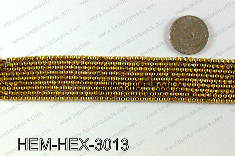 Metallic coated hematite 3x3mm HEM-HEX-3013