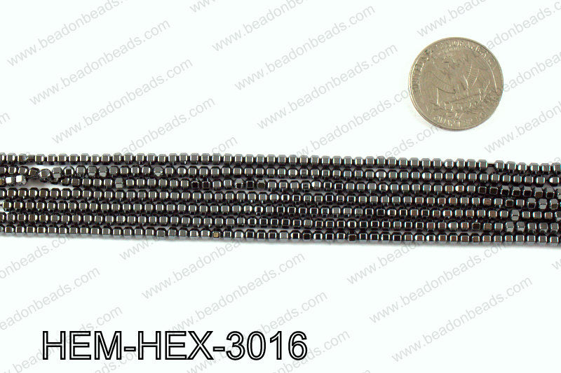 Metallic coated hematite 3x3mm HEM-HEX-3016
