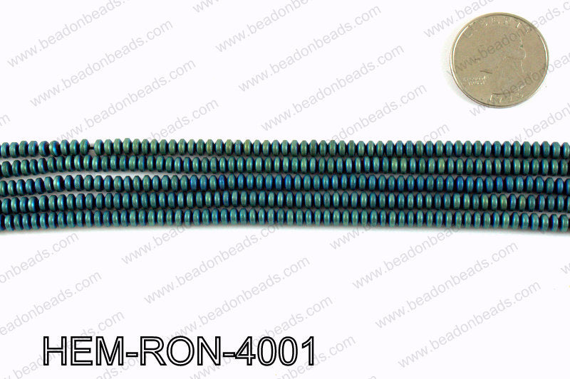 Matte metallic coated hematite 4x2mm HEM-RON-4001