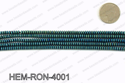 Matte metallic coated hematite 4x2mm HEM-RON-4001
