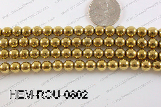 Hematite Round Gold 8mm HEM-ROU-0802
