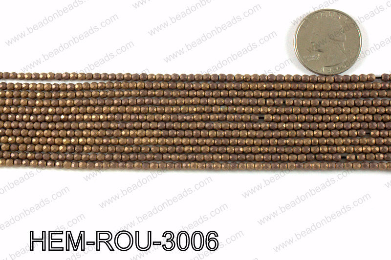 Matte metallic coated hematite 3x3mm HEM-ROU-3006