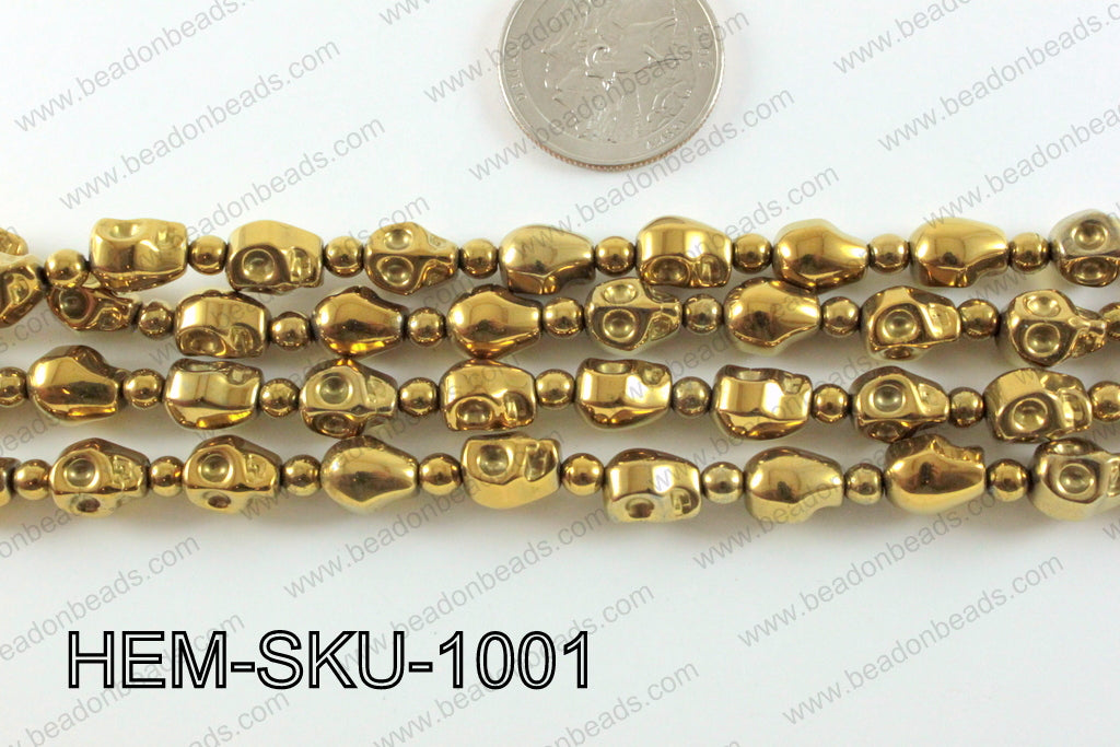 Hematite Skull Gold 10mm HEM-SKU-1001