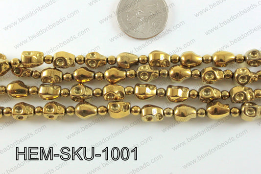 Hematite Skull Gold 10mm HEM-SKU-1001