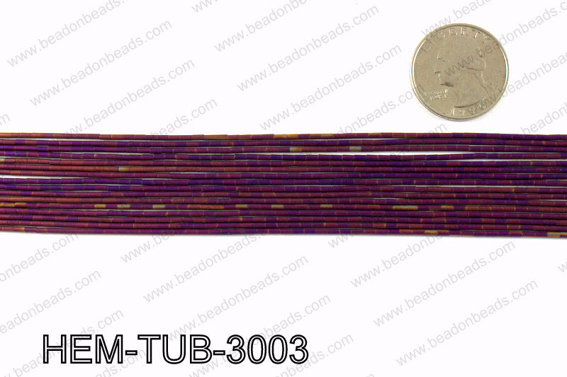 Matte metallic coated hematite 3x1mm HEM-TUB-3003