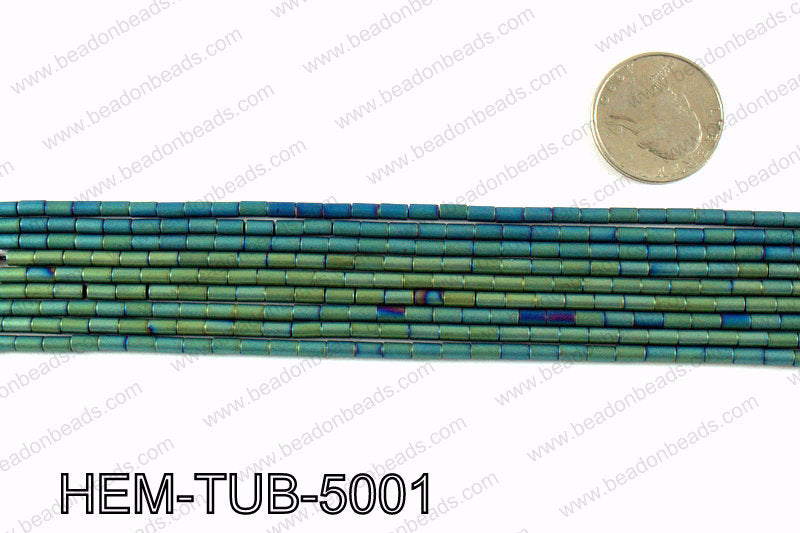 Matte metallic coated hematite 5x3mm HEM-TUB-5001