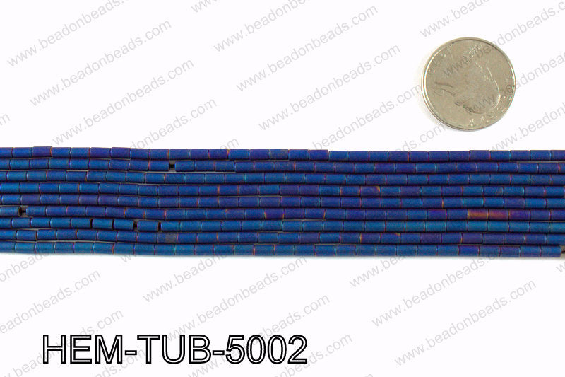 Matte metallic coated hematite 5x3mm HEM-TUB-5002