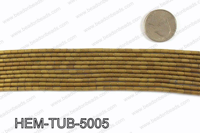 Matte metallic coated hematite 5x3mm HEM-TUB-5005