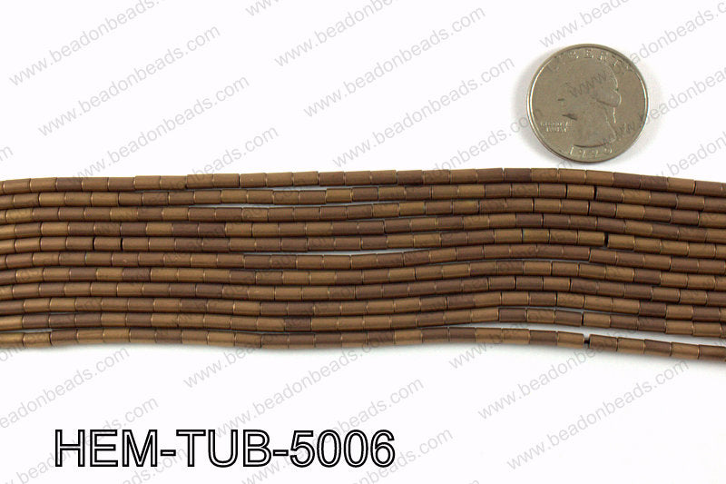 Matte metallic coated hematite 5x3mm HEM-TUB-5006