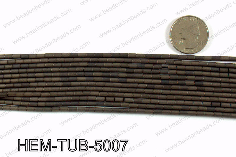 Matte metallic coated hematite 5x3mm HEM-TUB-5007