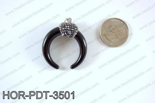 Double horn pendant with crytal bail  HOR-PDT-3501