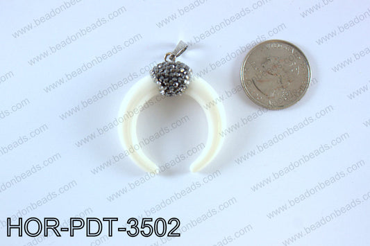Double horn pendant with crytal bail  HOR-PDT-3502