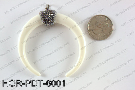 Double horn pendant with crytal bail  HOR-PDT-6001