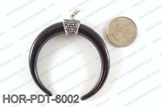 Double horn pendant with crytal bail  HOR-PDT-6002