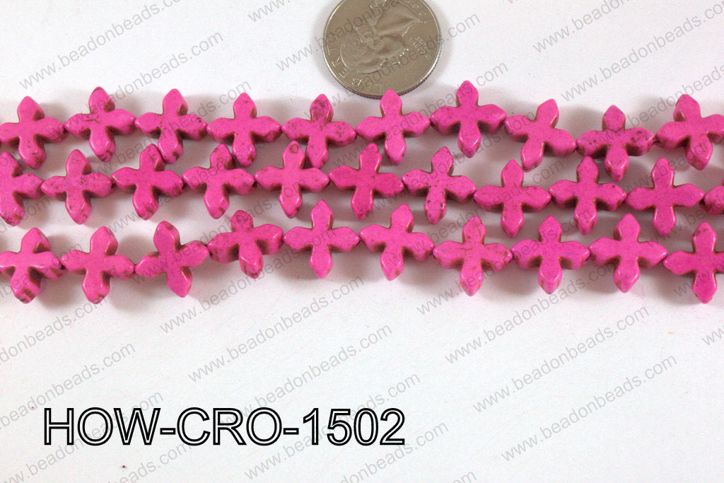 Howlite cross 15mm hot pink HOW-CRO-1502