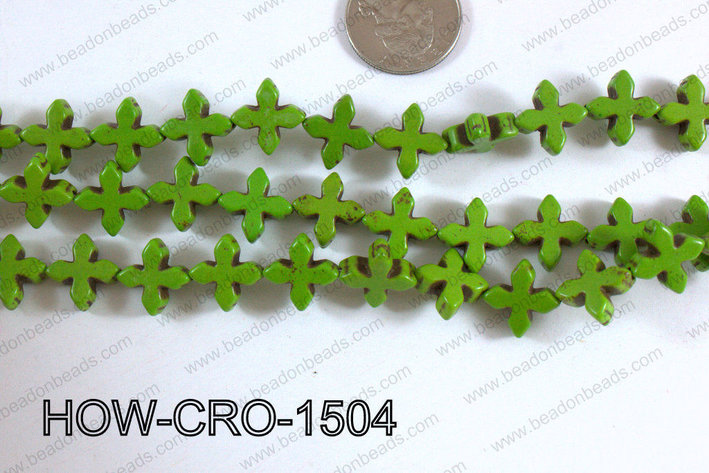Howlite cross 15mm green  HOW-CRO-1504