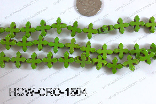 Howlite cross 15mm green  HOW-CRO-1504