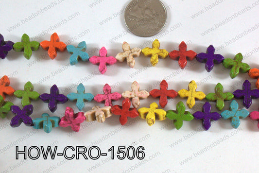 Howlite cross 15mm multi HOW-CRO-1506