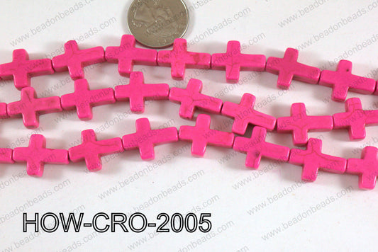 Howlite cross 15x20mm hot pink HOW-CRO-2005