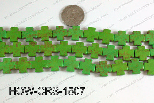 Howlite Cross Green 15X15mm HOW-CRS-1507