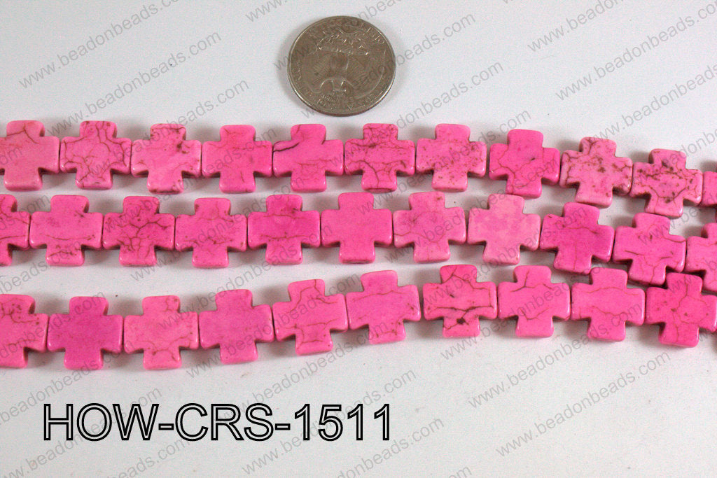 Howlite Cross Hot Pink 15X15mm HOW-CRS-1511