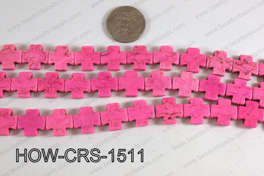 Howlite Cross Hot Pink 15X15mm HOW-CRS-1511