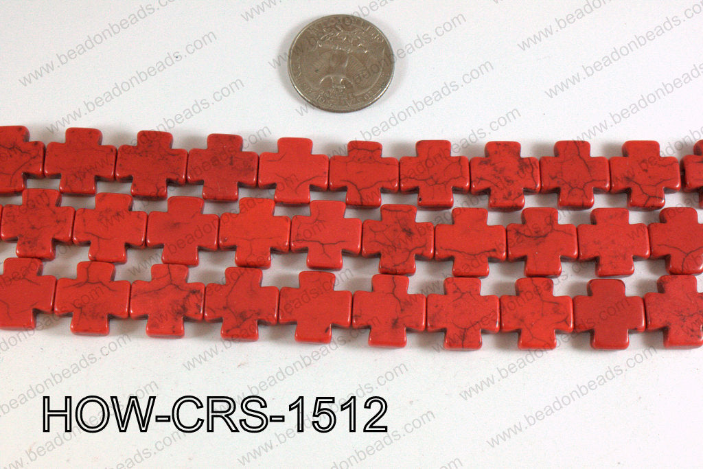 Howlite Cross Red 15X15mm HOW-CRS-1512