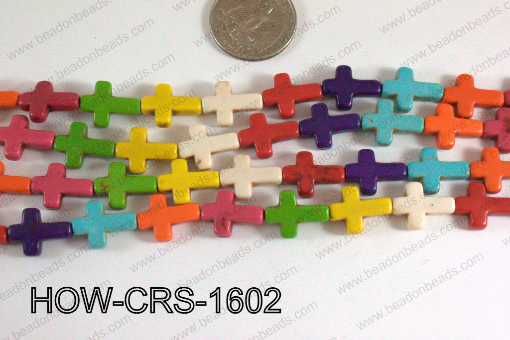 Howlite Cross Multicolor 12x16mm HOW-CRS-1602