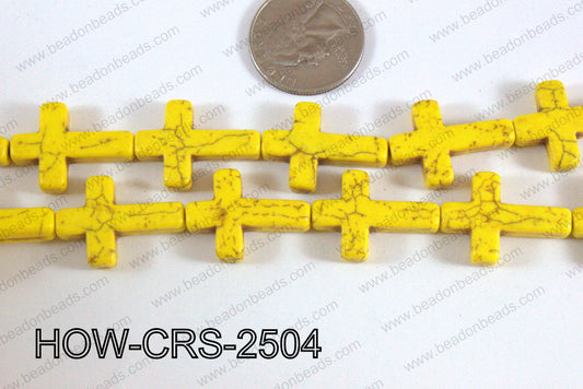 Howlite Cross Yellow 25x18mm HOW-CRS-2504