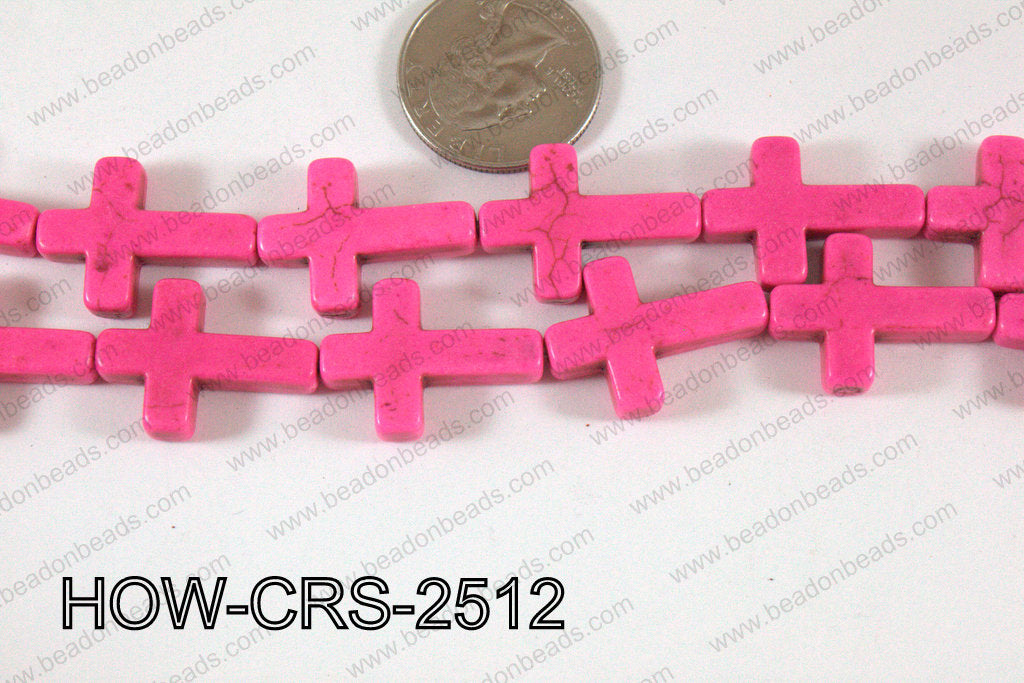 Howlite Cross Hot Pink 25x18mm HOW-CRS-2512