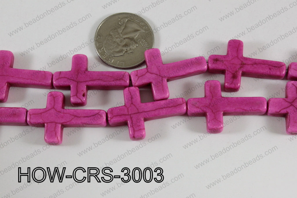 Howlite Cross Hot Pink 30x20mm HOW-CRS-3003