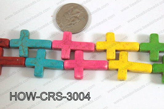 Howlite Cross Multicolor 30x20mm HOW-CRS-3004