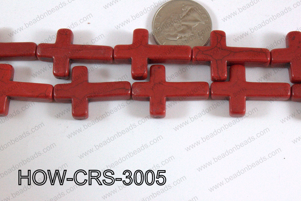 Howlite Cross Red 30x20mm HOW-CRS-3005