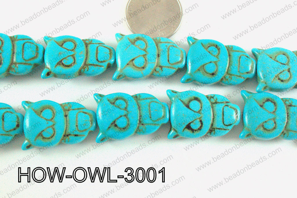 Howlite Owl Turquoise 30x20mm HOW-OWL-3001