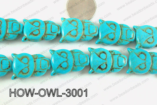 Howlite Owl Turquoise 30x20mm HOW-OWL-3001
