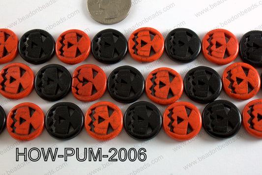 Howlite Pumpkin Round, Black/Orange 20mm HOW-PUM-2006