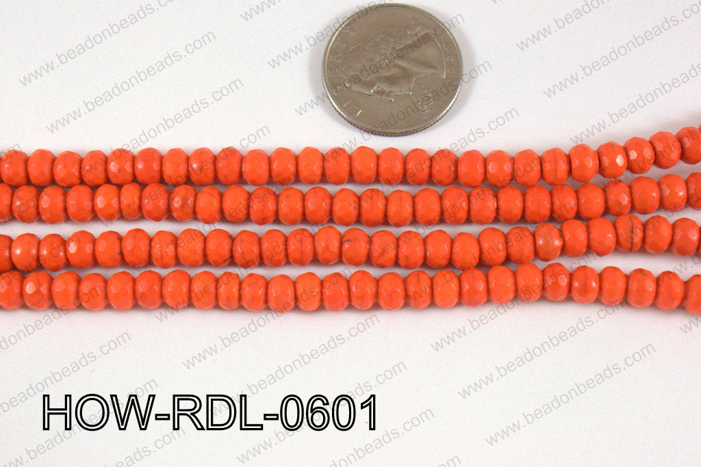 Howlite Rondelle Faceted Orange 06mm HOW-RDL-0601
