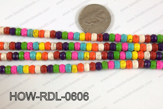 Howlite Rondelle Faceted Multicolor 06mm HOW-RDL-0606