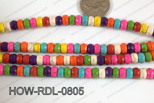 Howlite Rondelle Faceted Multicolor 08mm HOW-RDL-0805