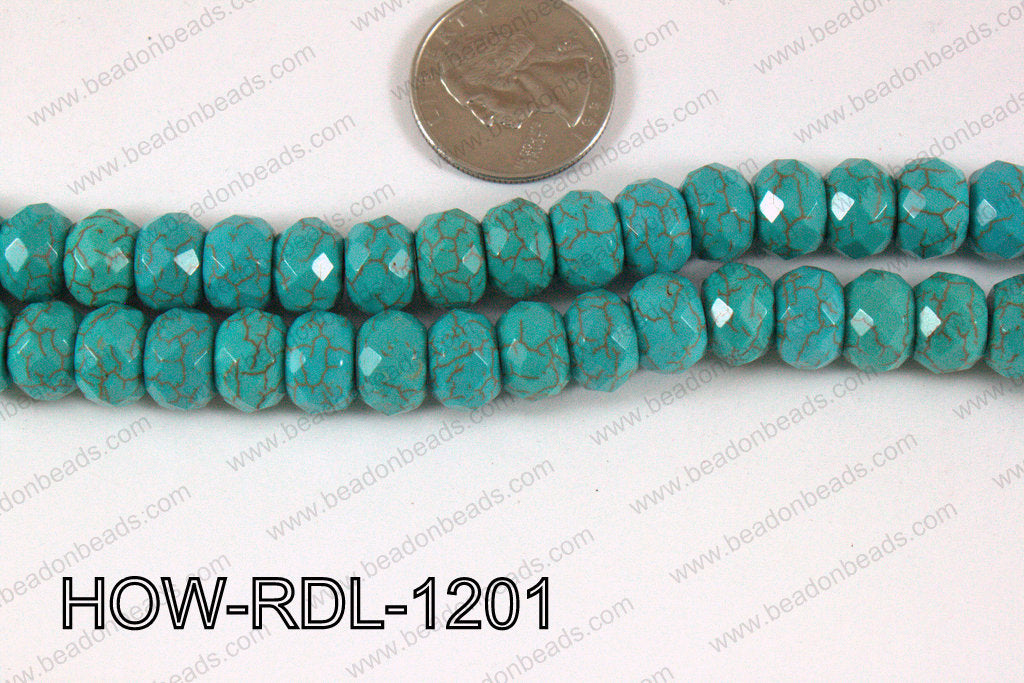 Howlite Rondelle Faceted Turquoise 12mm HOW-RDL-1201