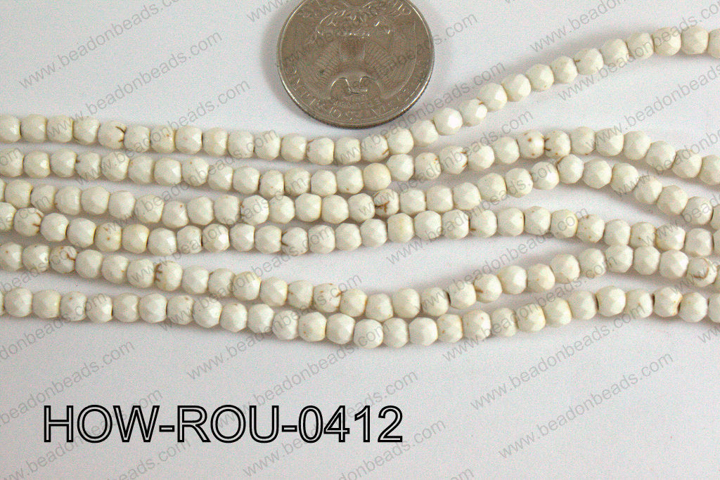 Howlite Round Faceted White 4mm HOW-ROU-0412