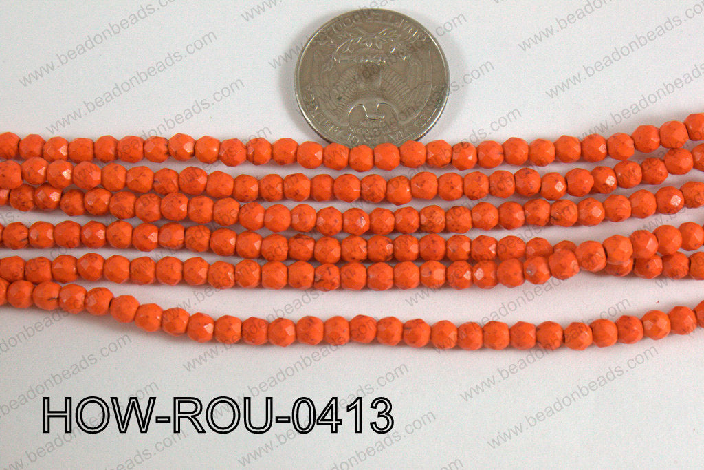 Howlite Round Faceted Orange 4mm HOW-ROU-0413