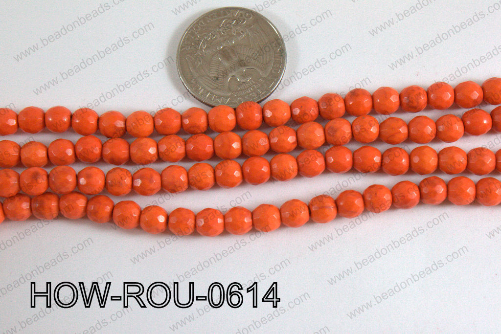 Howlite Round Faceted 96 cut Orange 6mm HOW-ROU-0614
