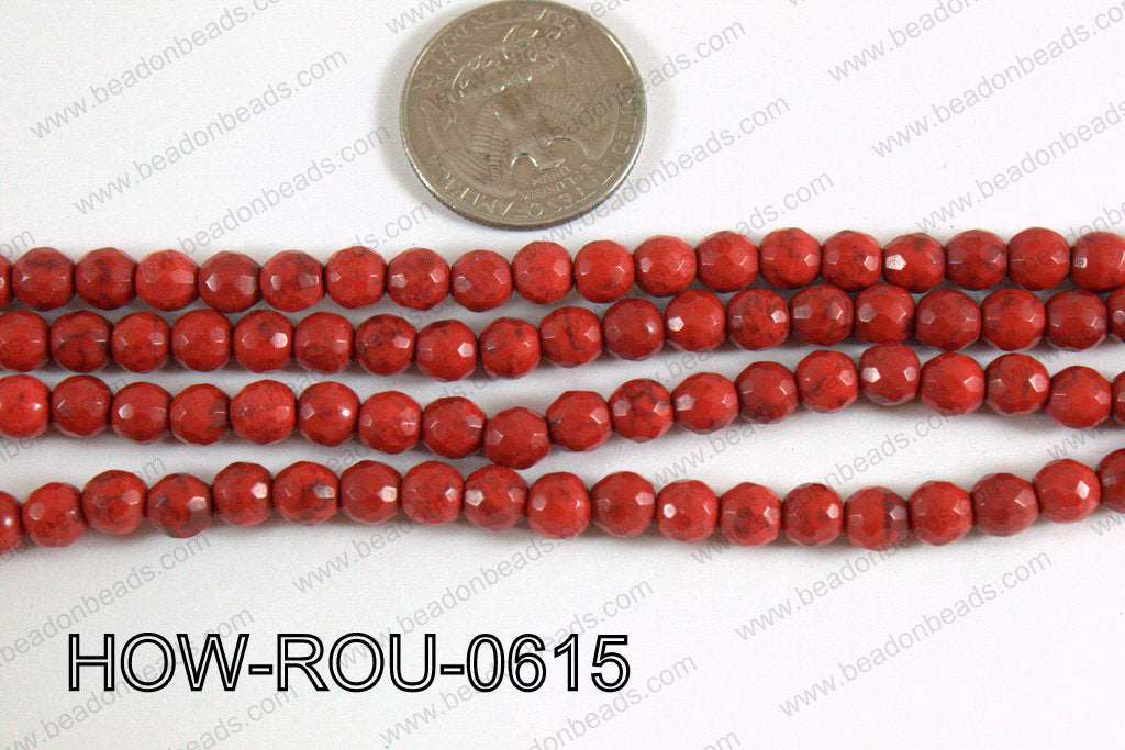 Howlite Round Faceted 96 cut Red 6mm HOW-ROU-0615