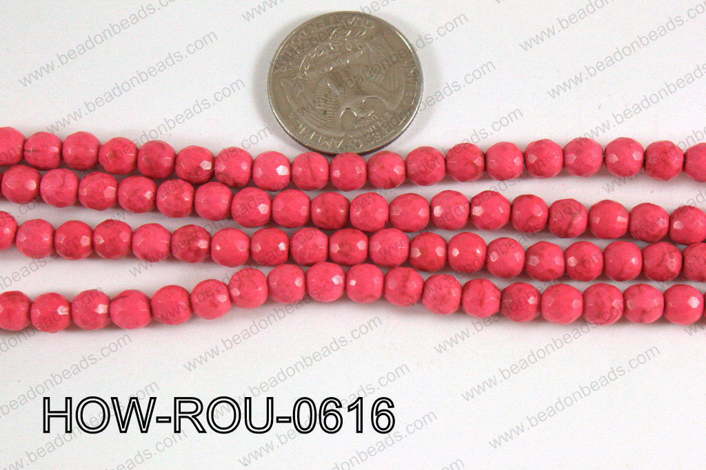 Howlite Round Faceted 96 cut Pink 6mm HOW-ROU-0616