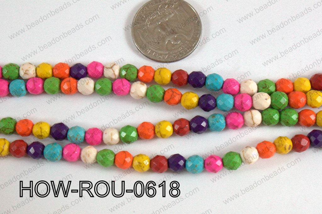 Howlite Round Faceted 32 cut Multicolor 6mm HOW-ROU-0618