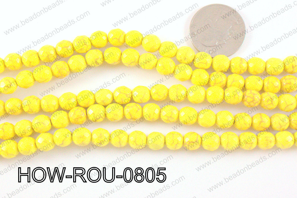 howlite round facted 48 cut yellow 8mm HOW-ROU-0805