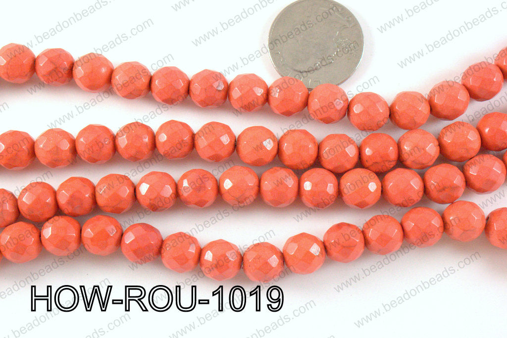 howlite round facted 32 cut orange 10mm HOW-ROU-1019